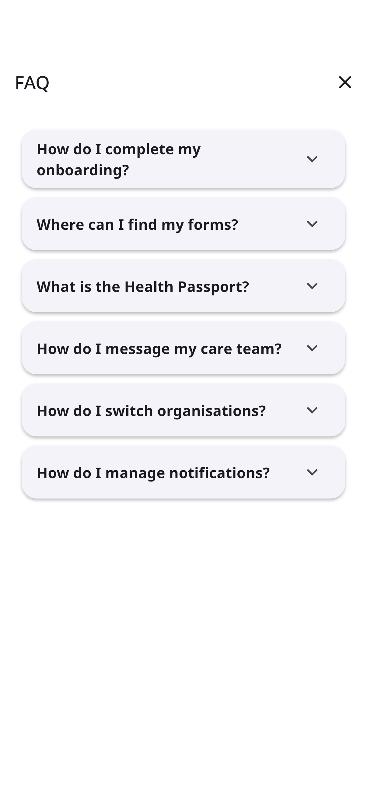 Screenshot: In-app FAQ