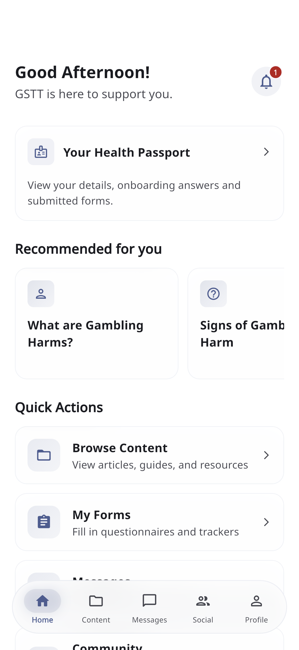 Screenshot: App home screen