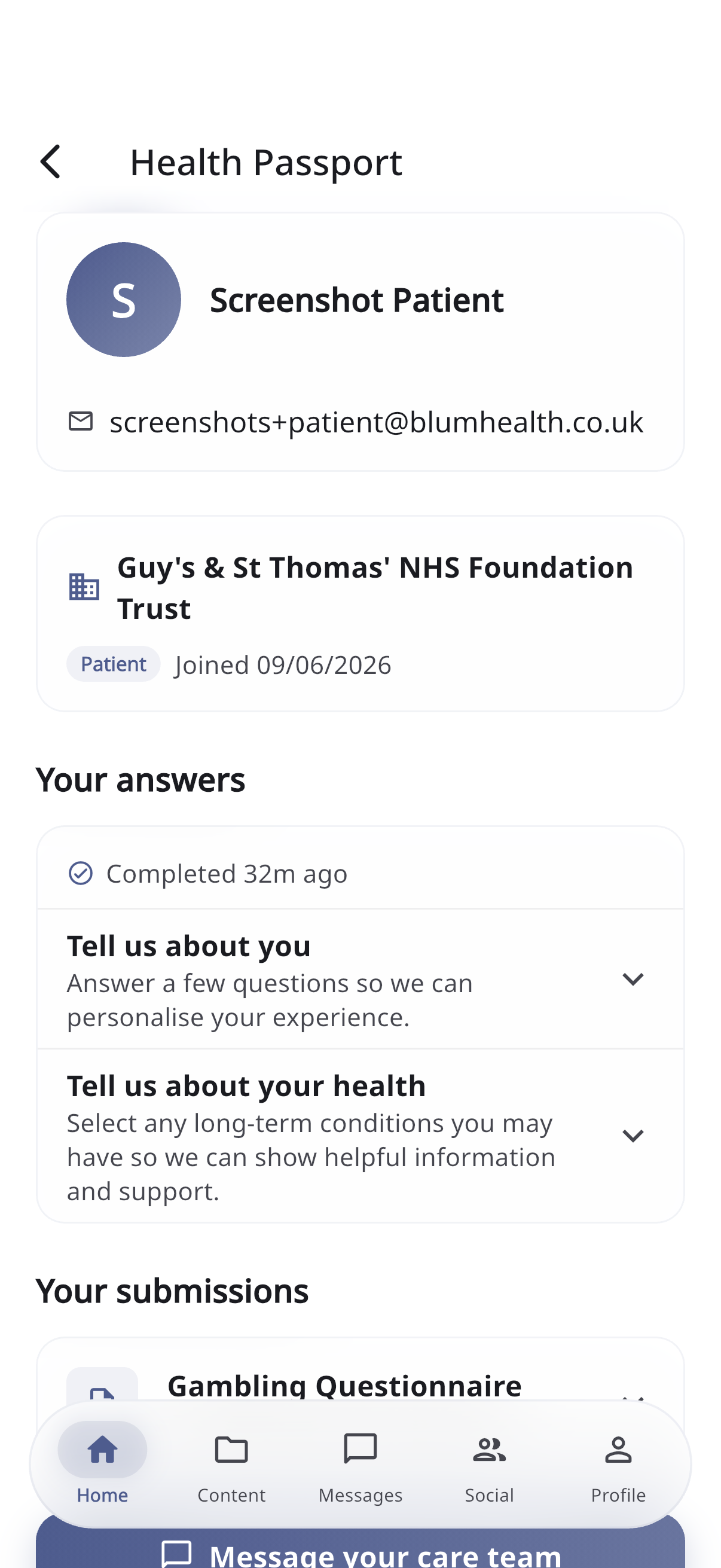 Screenshot: Health Passport