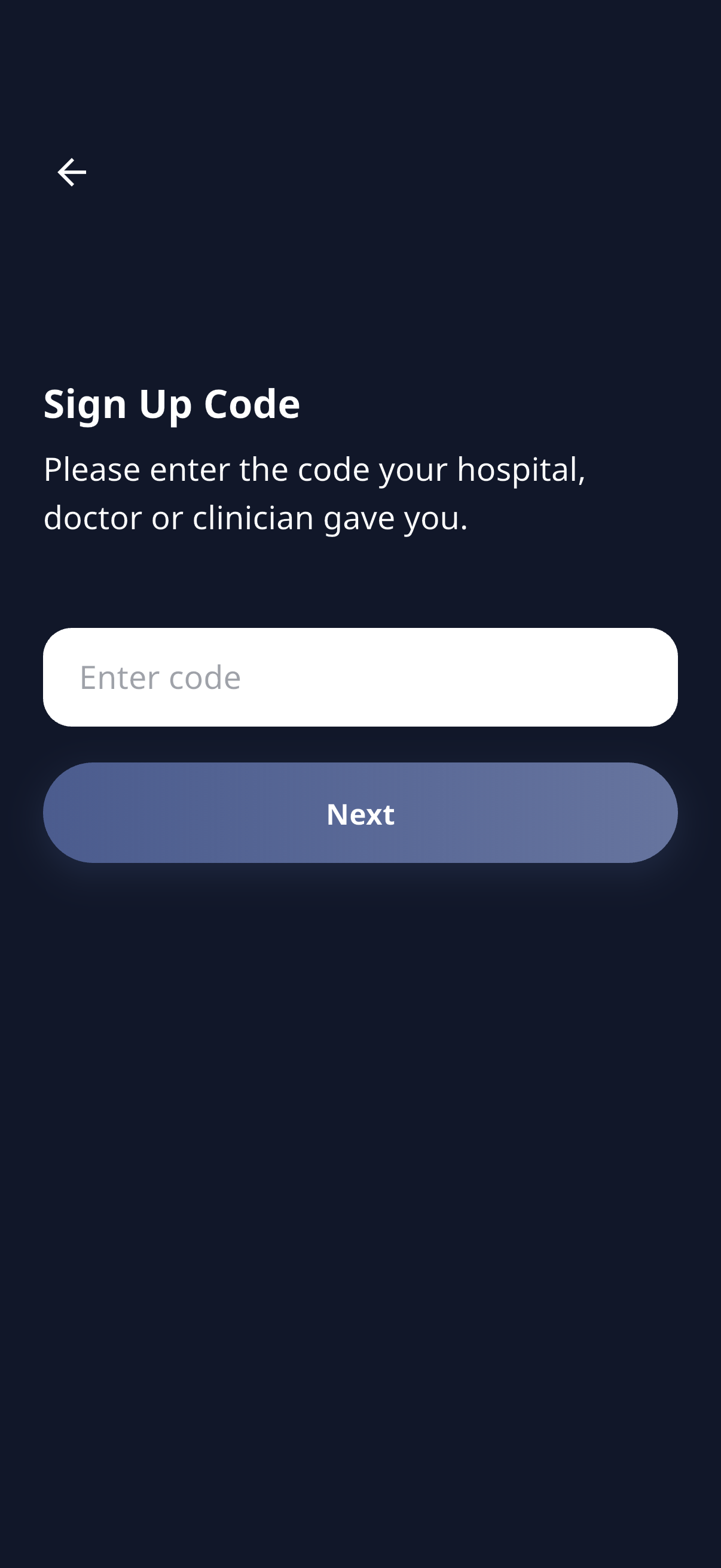 Screenshot: Sign up with code